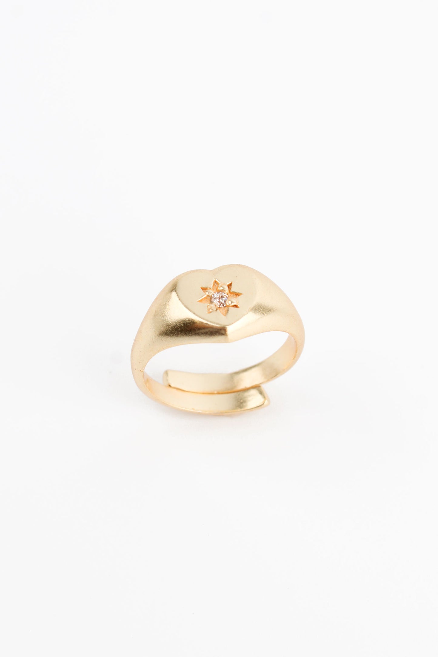 WHITE CRYSTAL HEART STARBURST ADJUSTABLE RING