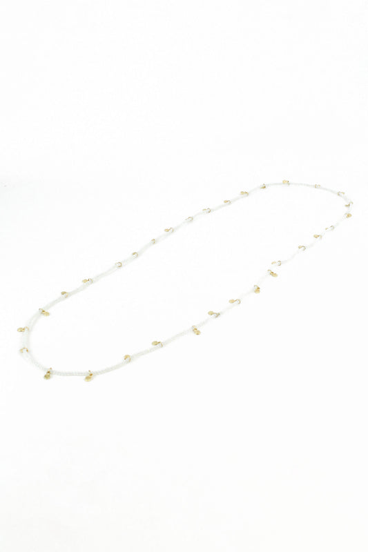 WHITE FACET BEAD LONG NECKLACE WITH CHARMS