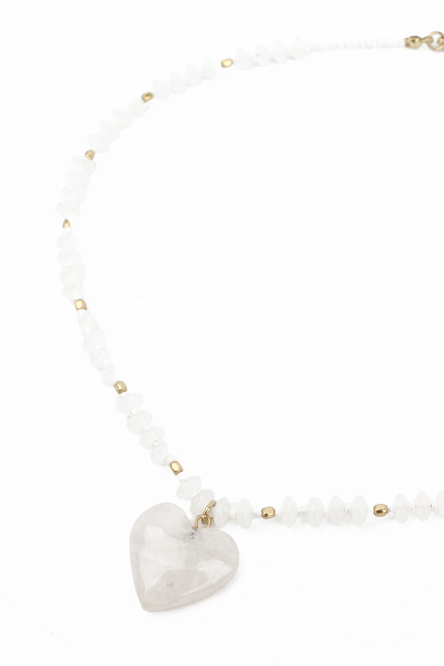 WHITE GLASS BEADED NECKLACE WITH HEART CHARM