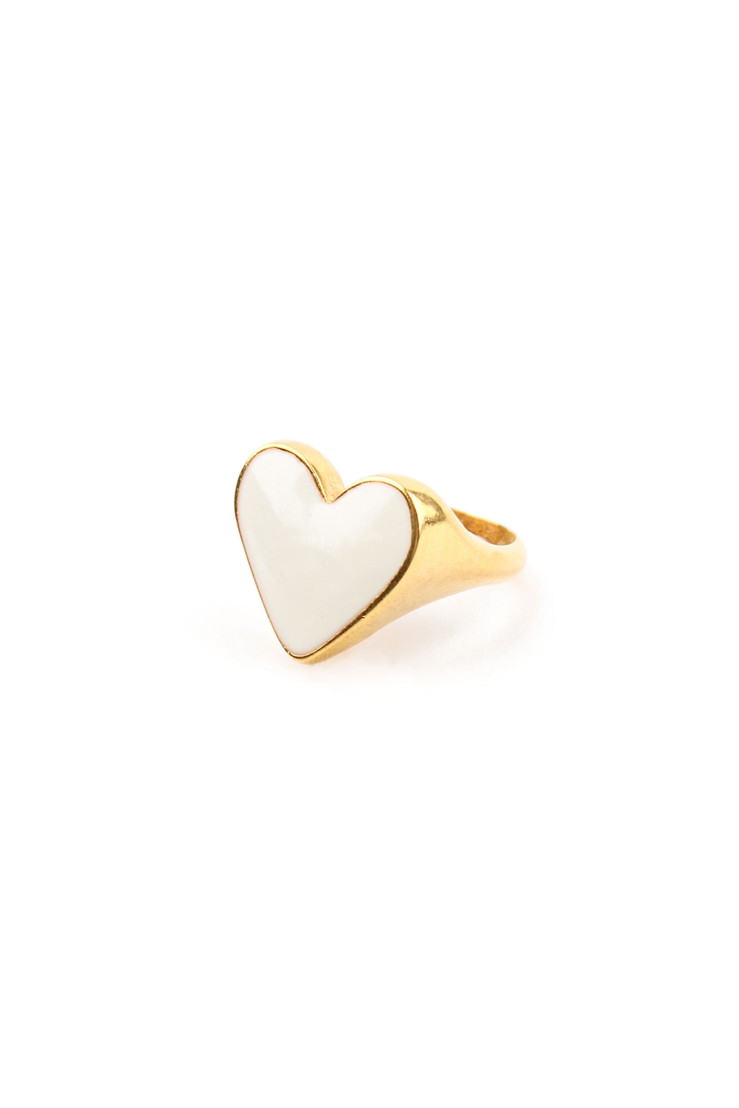WHITE LARGE HEART ENAMEL RING