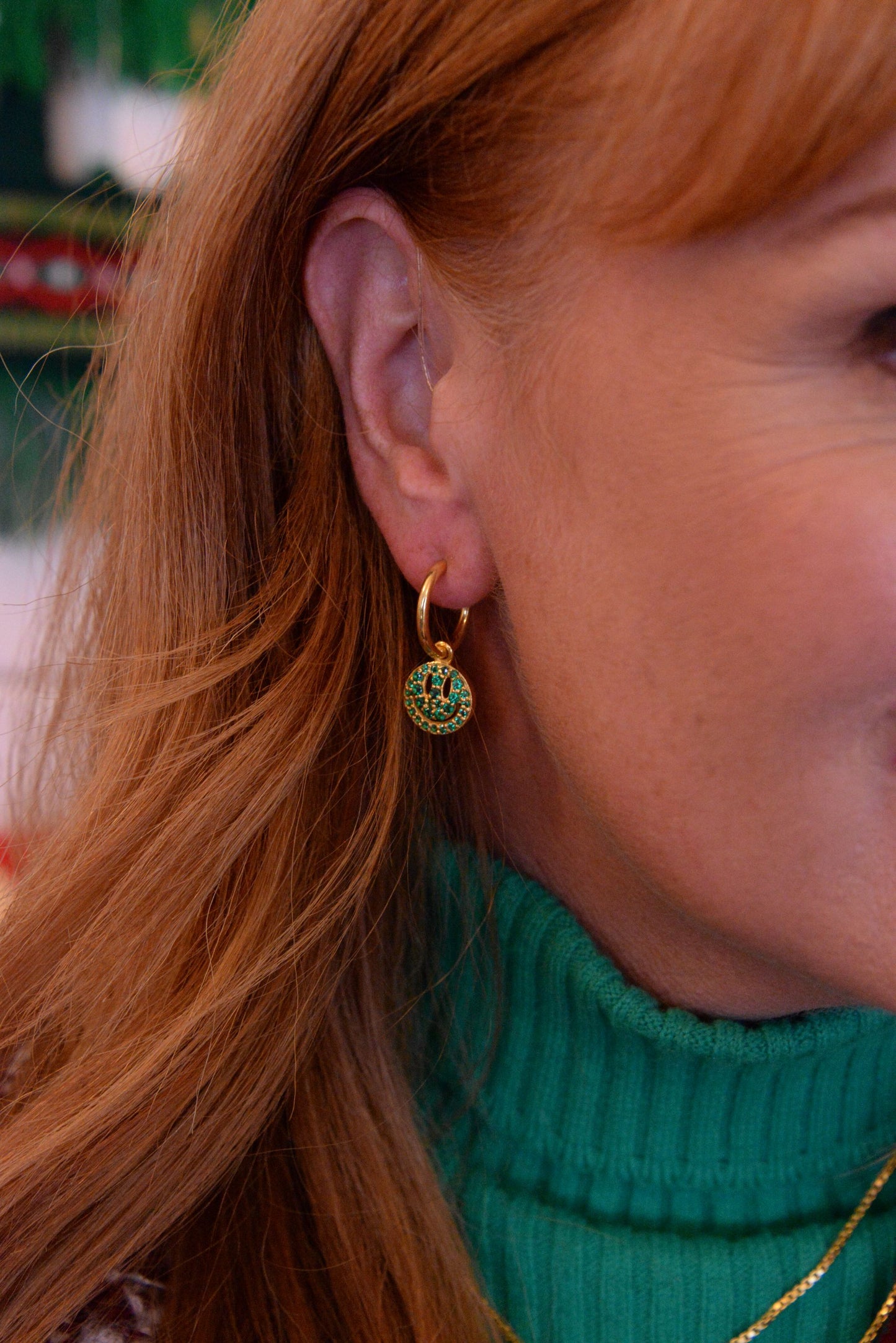 GREEN CRYSTAL SMILEY HOOPS (7791607873752)
