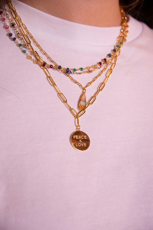 GOLD PEACE & LOVE COIN NECKLACE (7896133173464)