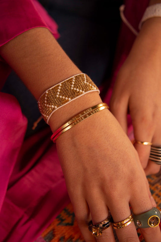 GOLD 'COOL & KIND' STAMP QUOTE BANGLE (7879520944344)