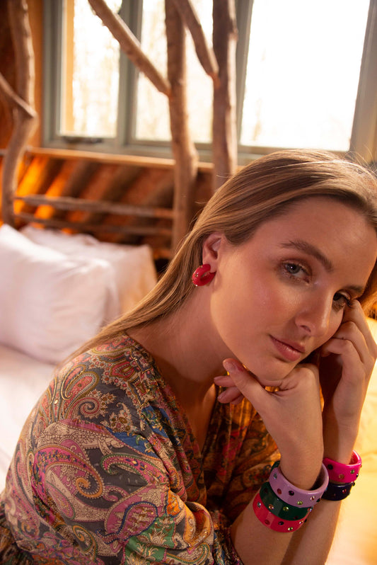 FLAMINGO PINK CHUNKY GEM HOOP (7873274708184)