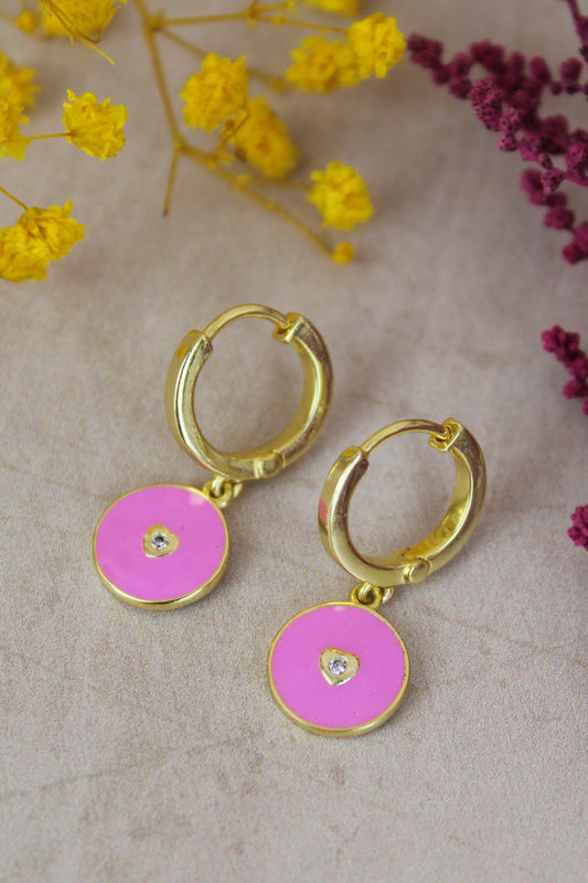 PINK ENAMEL HEART COIN HUGGIES (6970051231931)