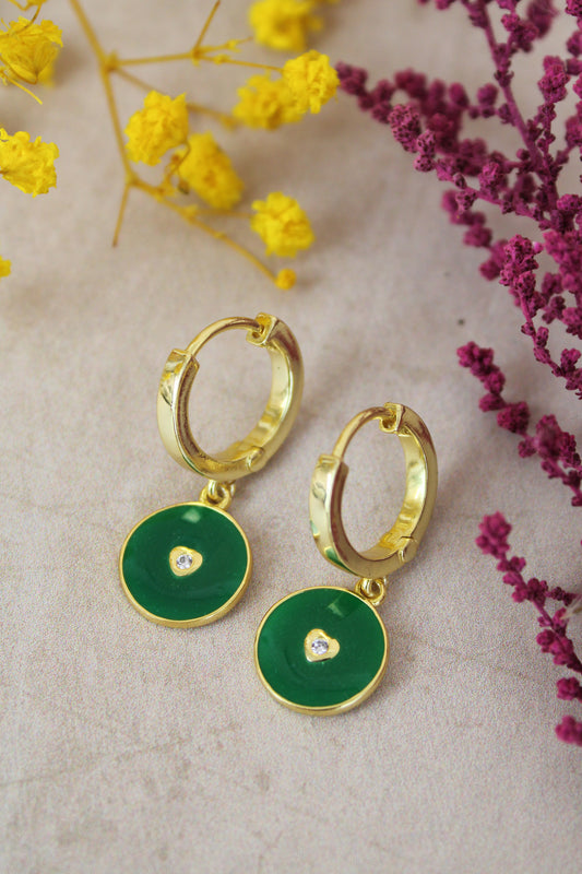 GREEN ENAMEL HEART COIN HUGGIES (6970054869179)