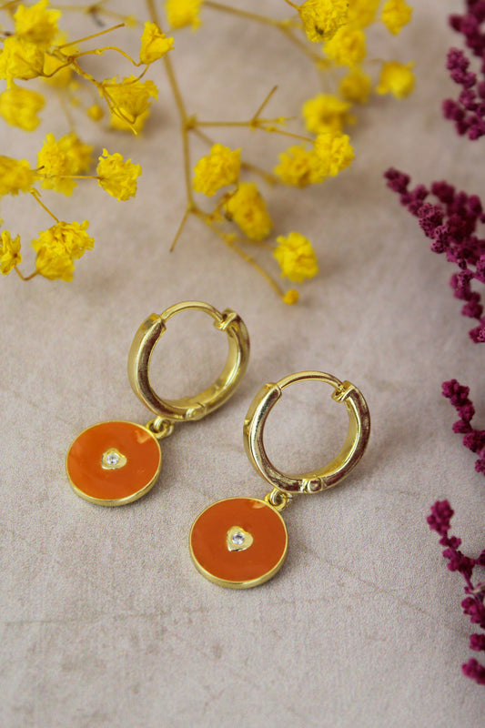 ORANGE ENAMEL HEART COIN HUGGIES (6970059817147)