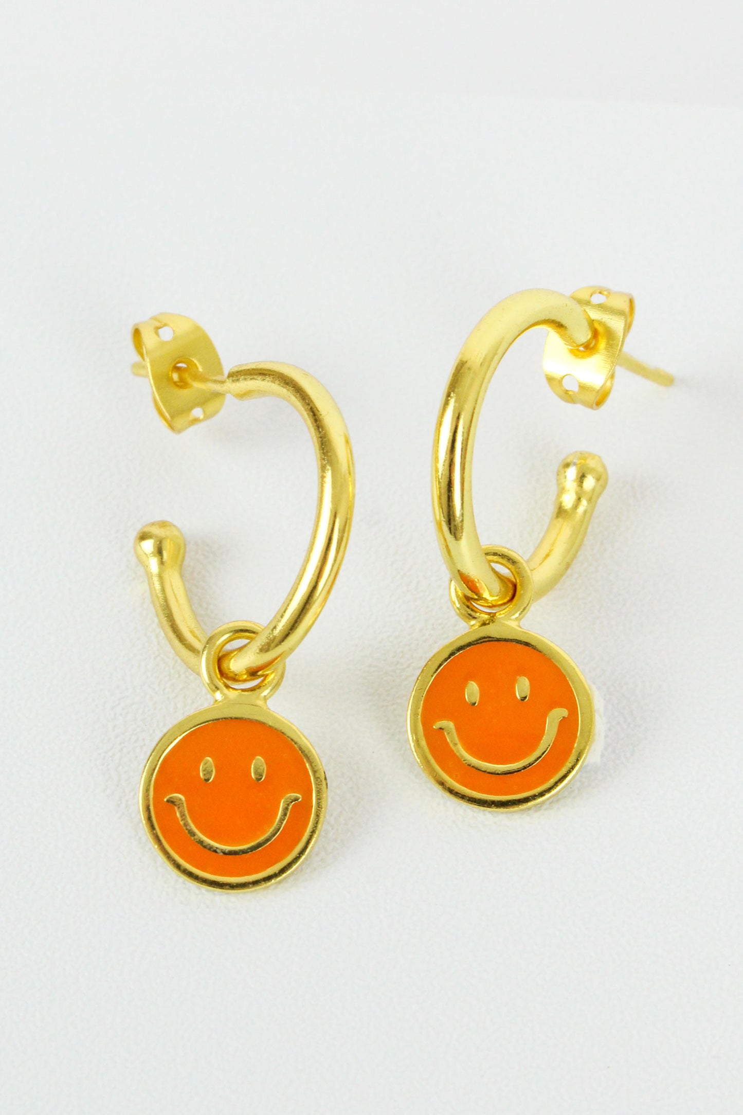 ORANGE ENAMEL SMILEY HOOPS (7861071708376)