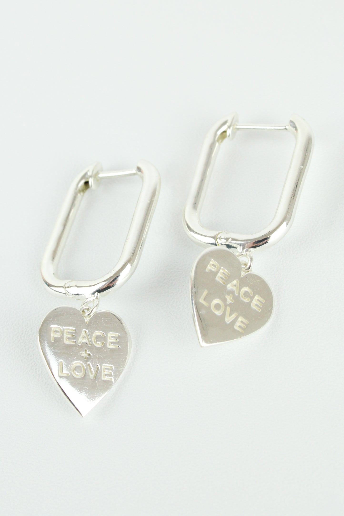 SILVER PEACE & LOVE HEART CHARM HOOPS (7896126619864)