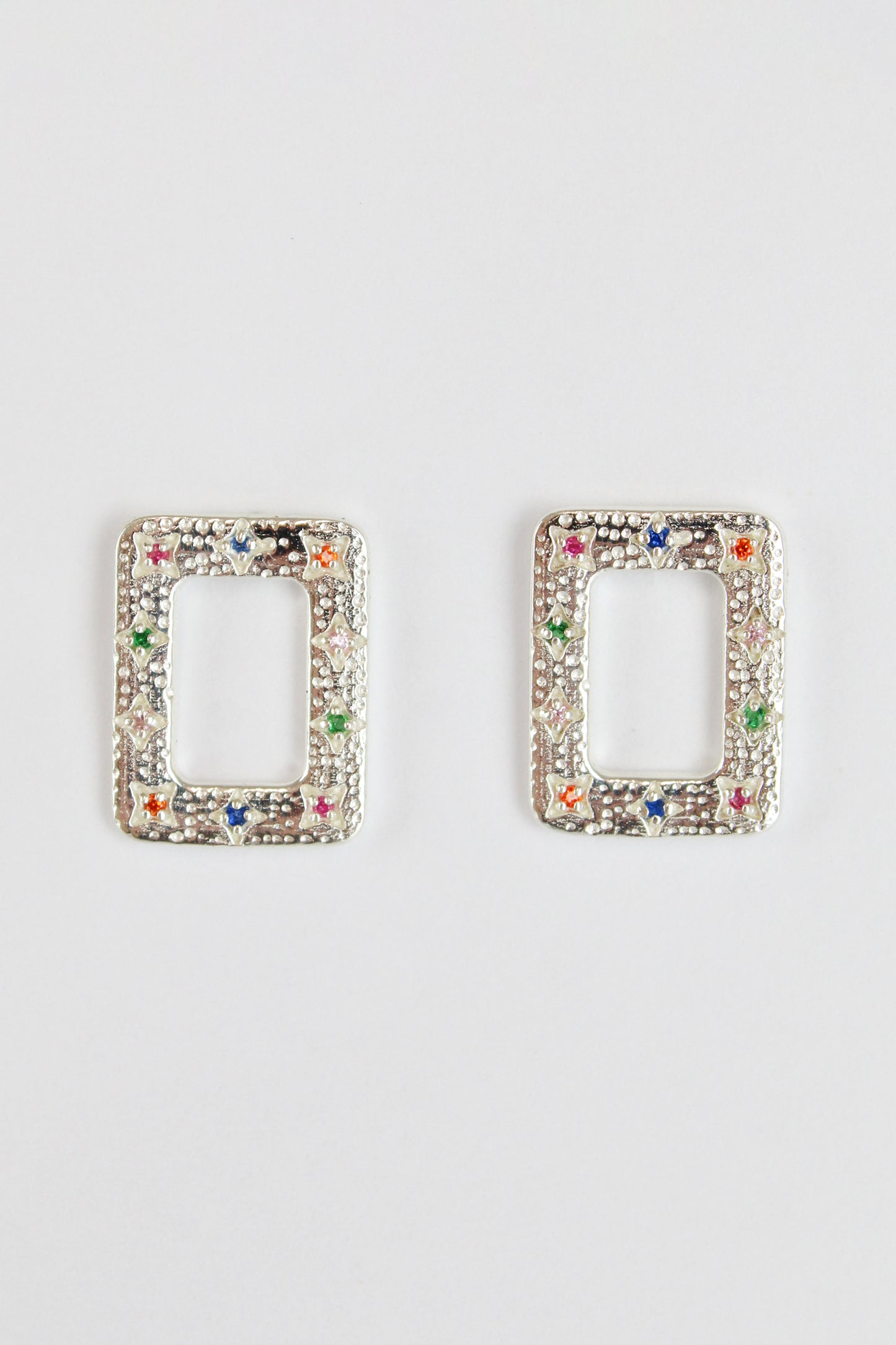 SILVER MULTI CRYSTAL RECTANGLE STUD (7895975067864)