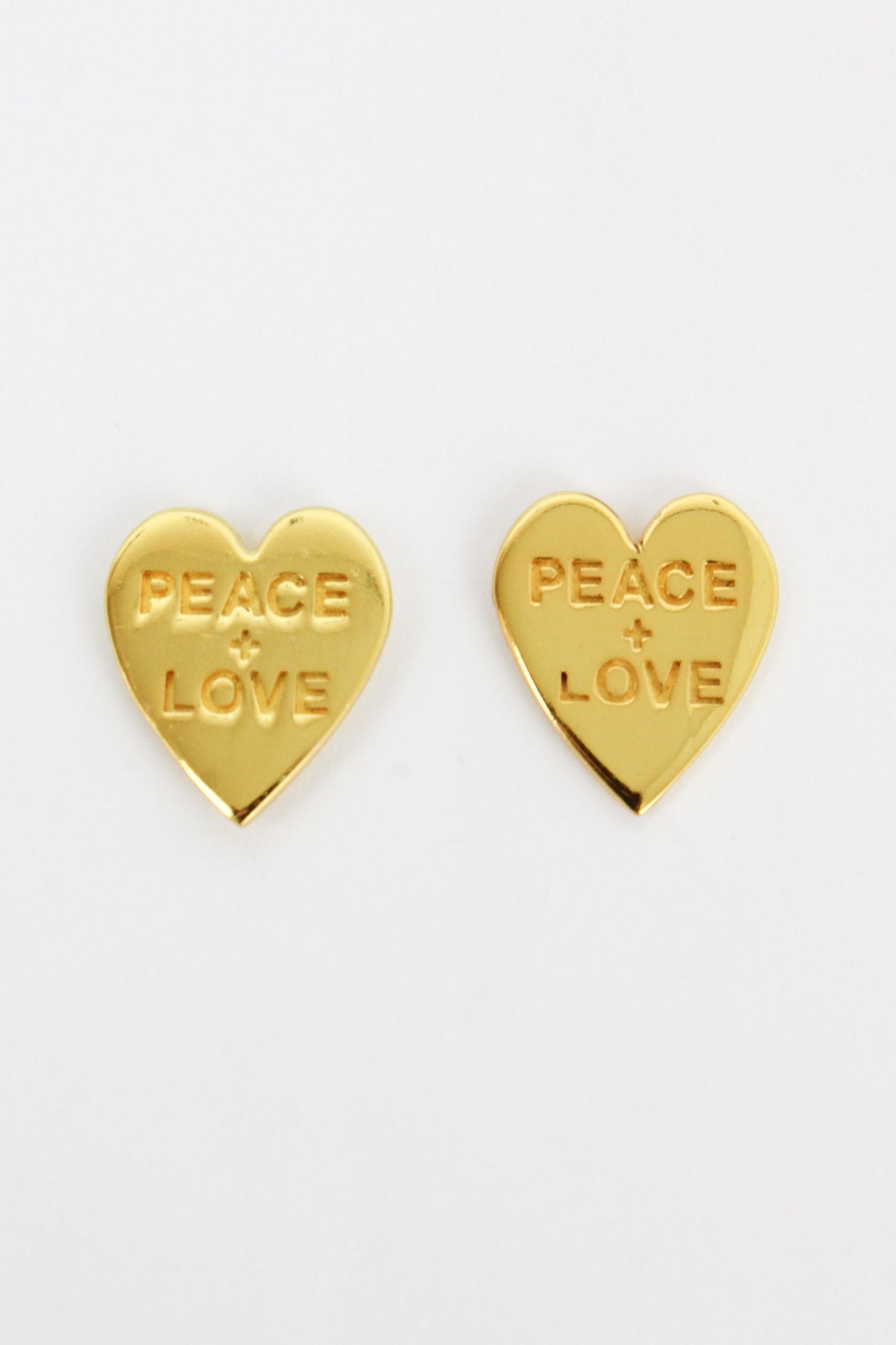 GOLD PEACE & LOVE HEART STUD (7896110727384)