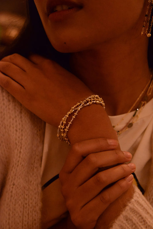 MIXED METAL DISC BEAD BRACELET (7585408188632)