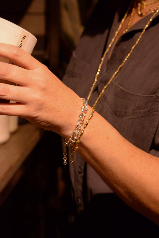MIXED METAL HEXAGON BEAD BRACELET (7585437253848)