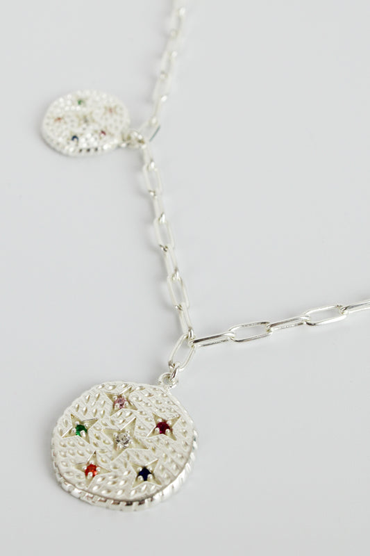 SILVER MULTI CRYSTAL COIN NECKLACE (7896075141336)