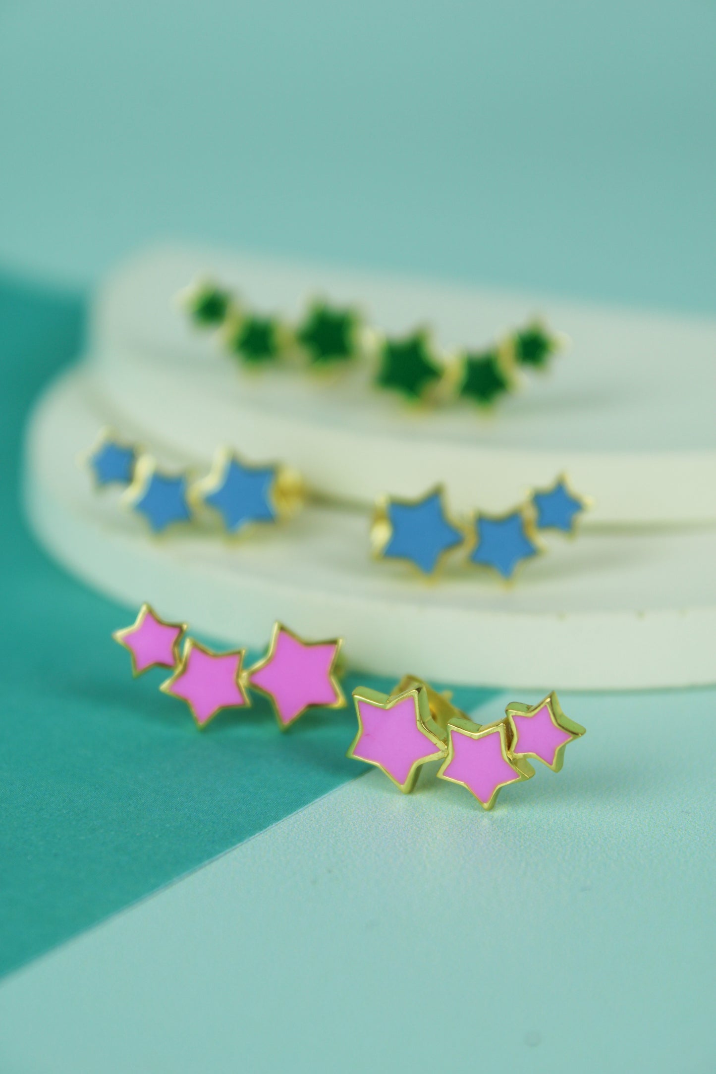 *PREORDER* TRIPLE GOLD ENAMEL STAR STUDS (7574613786840)