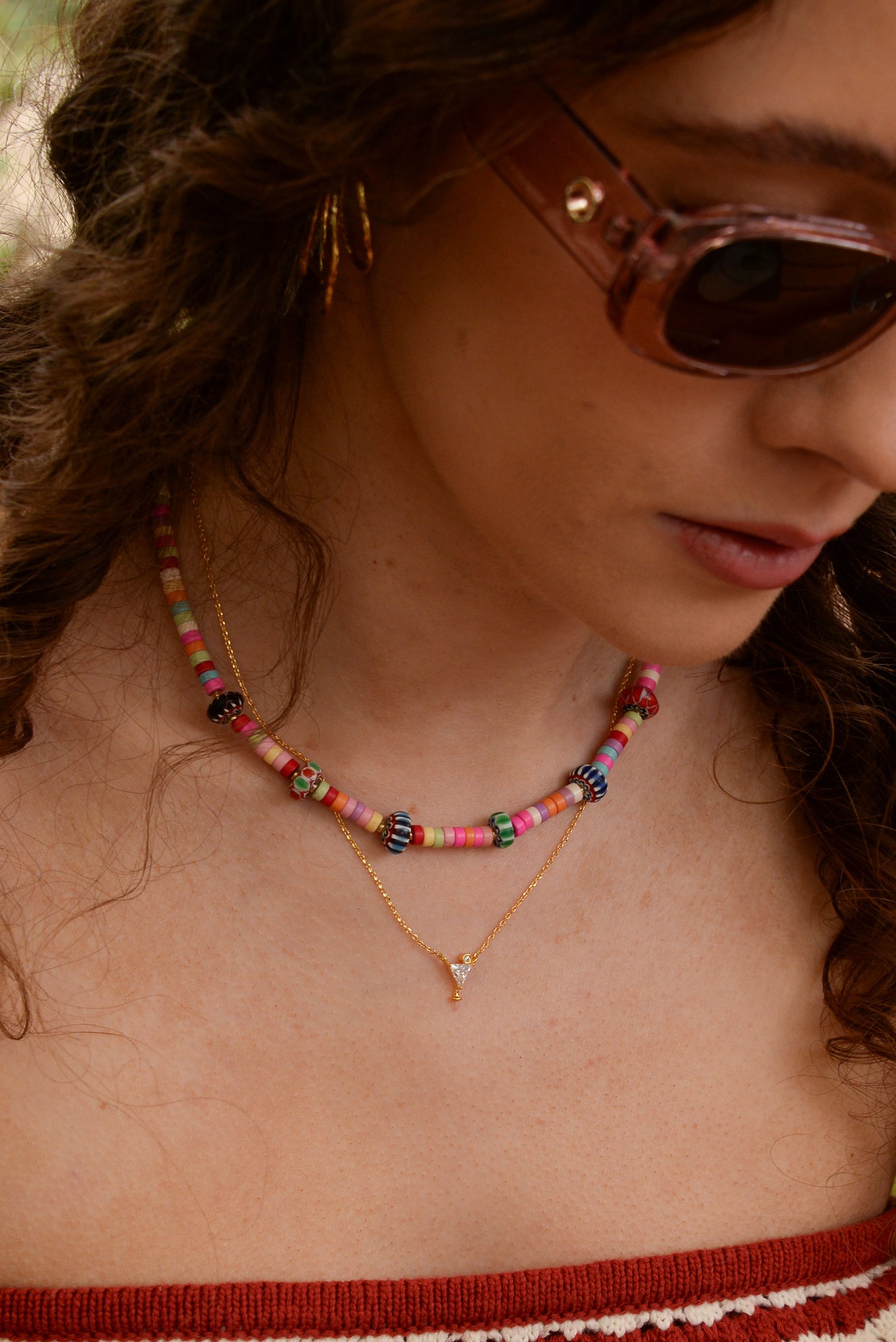 RAINBOW BEADED CHARM NECKLACE