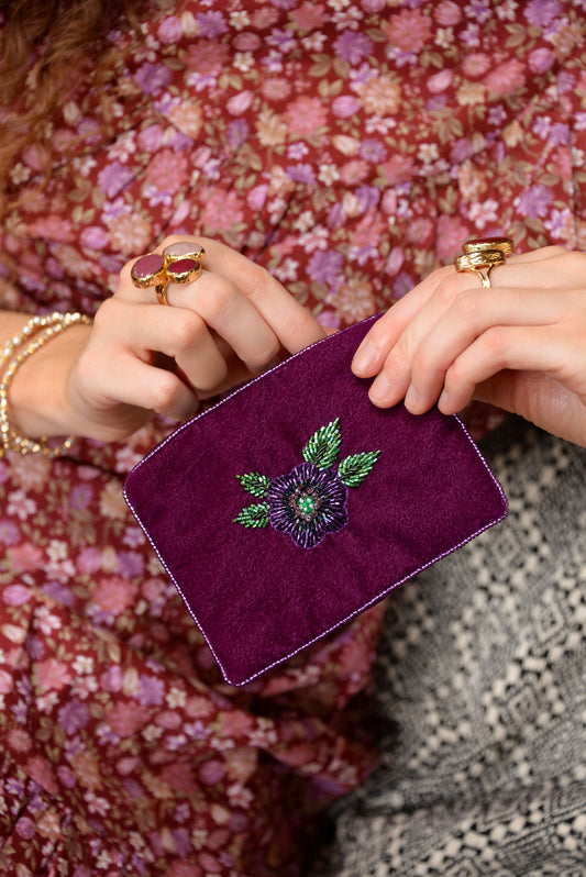 PURPLE FLOWER SMALL POUCH