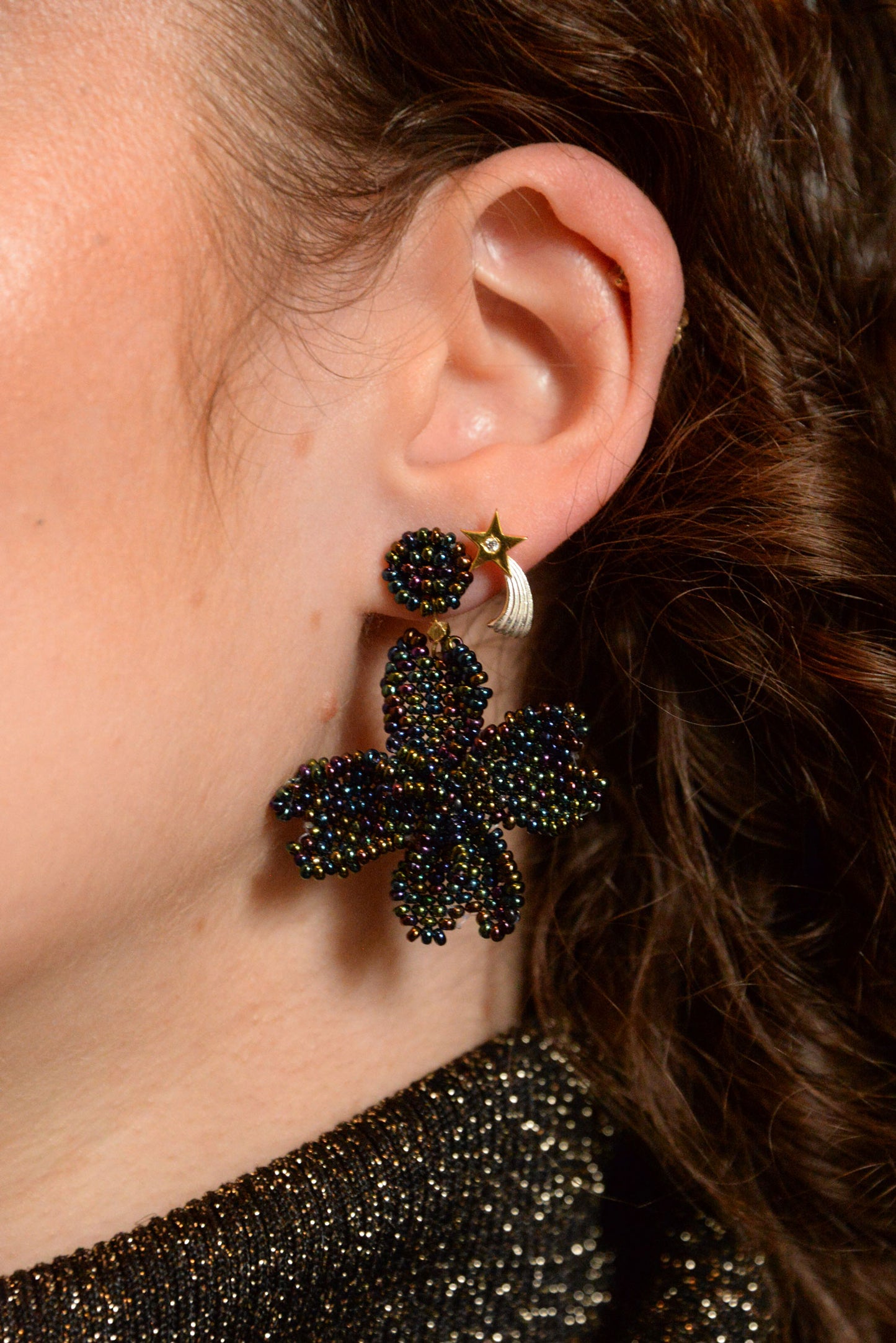 3D SMALL PETROL FLOWER EARRINGS