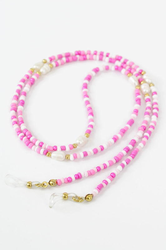 PINK BEADED WITH FRESH WATER PEARL SUN GLASS CHAIN
