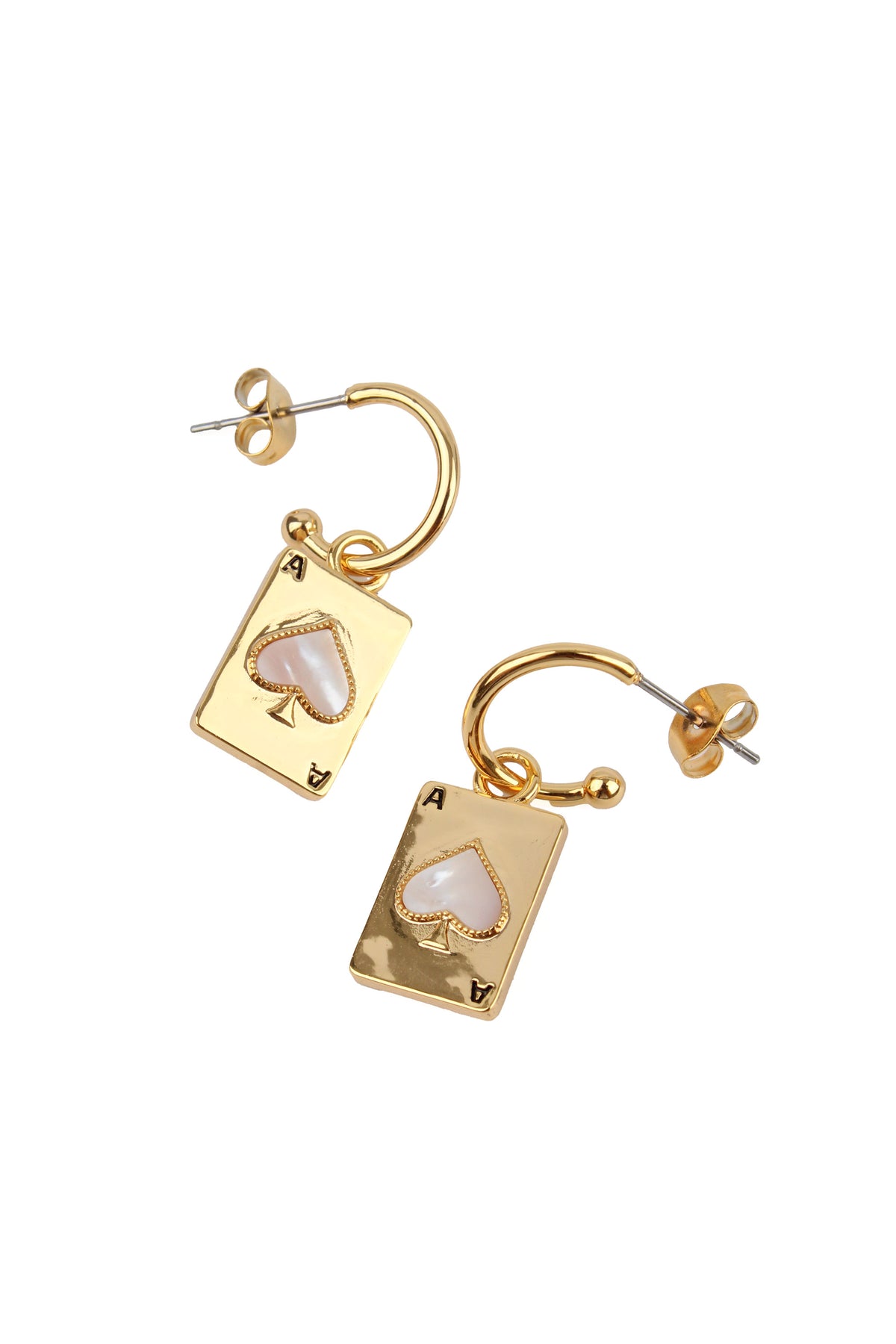 ACE OF SPADES MOTHER OF PEARL GOLD DROP EARRINGS