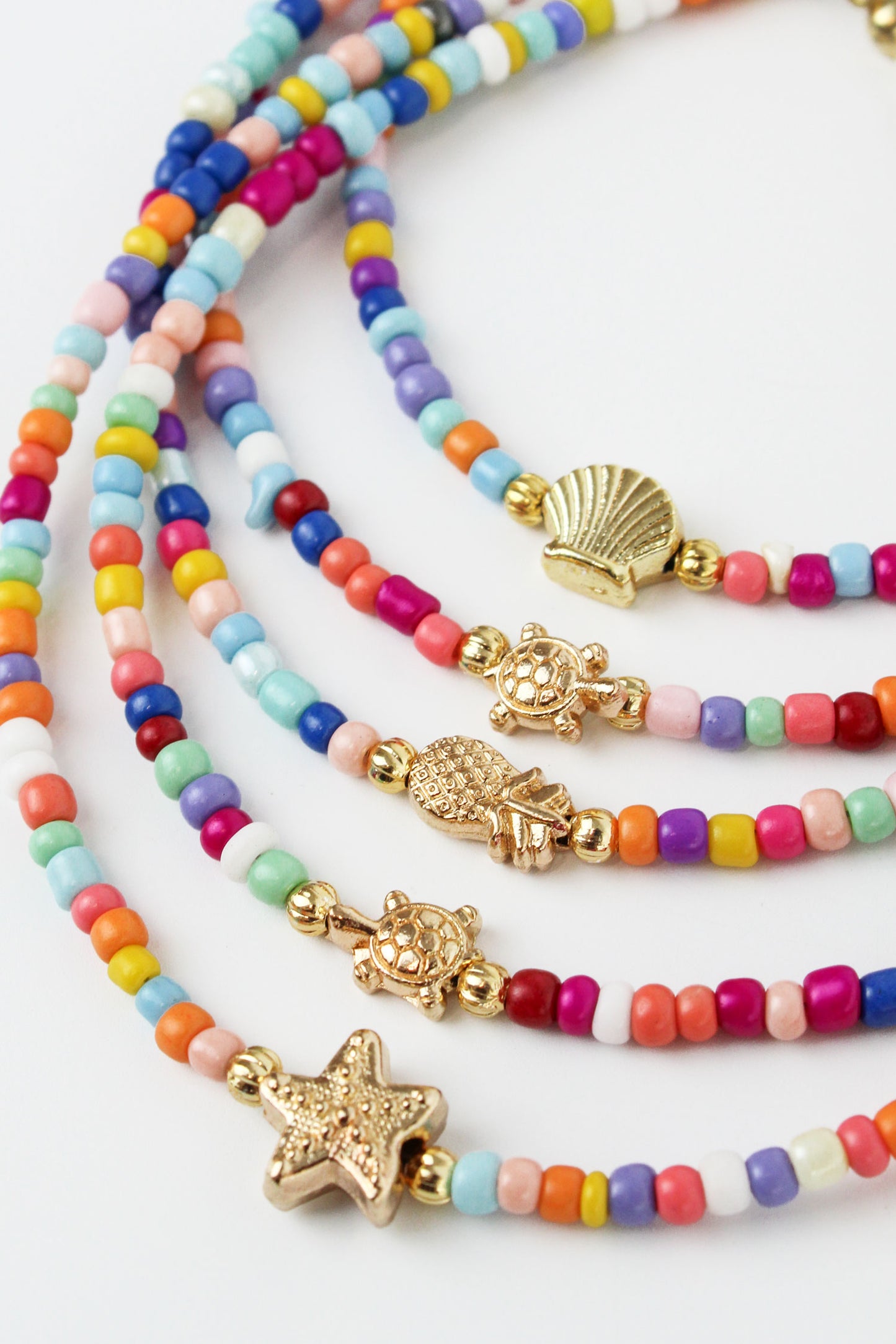 SET OF 5 ANKLETS - RAINBOW BEADS (8014063599832)