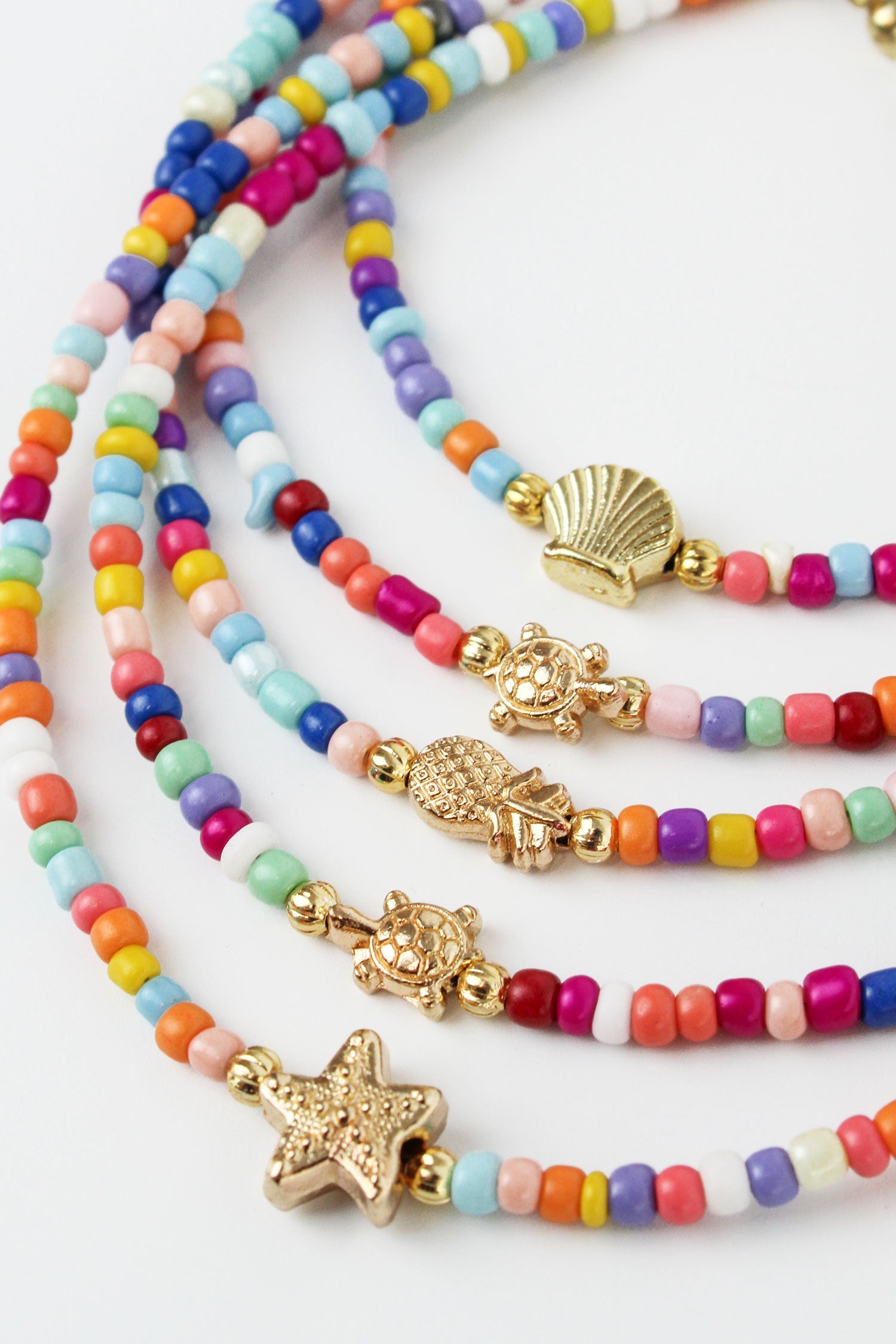 SET OF 5 ANKLETS - RAINBOW BEADS (8014063599832)