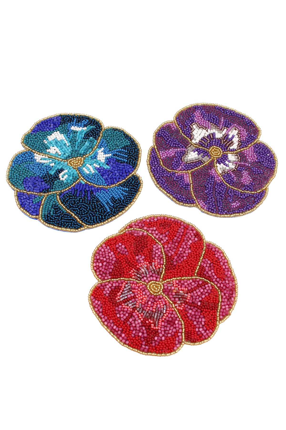 PACK OF 3 WINTER PANSY BEADED COASTERS