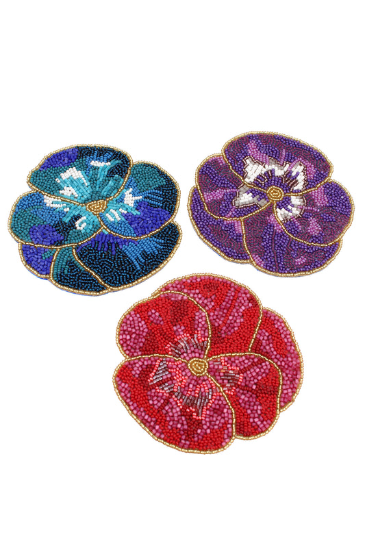 PACK OF 3 WINTER PANSY BEADED COASTERS