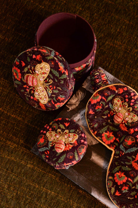 PINK & GOLD BEE PATTERNED VELVET BOX