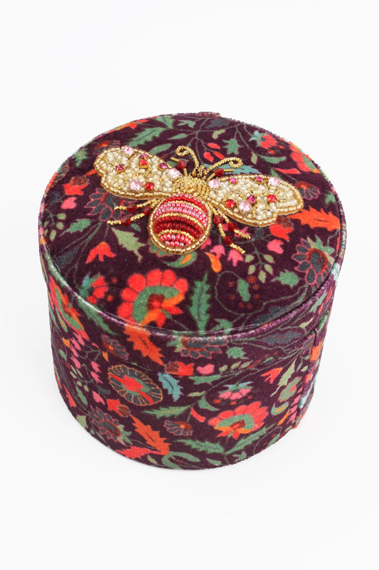 PINK & GOLD BEE PATTERNED VELVET BOX
