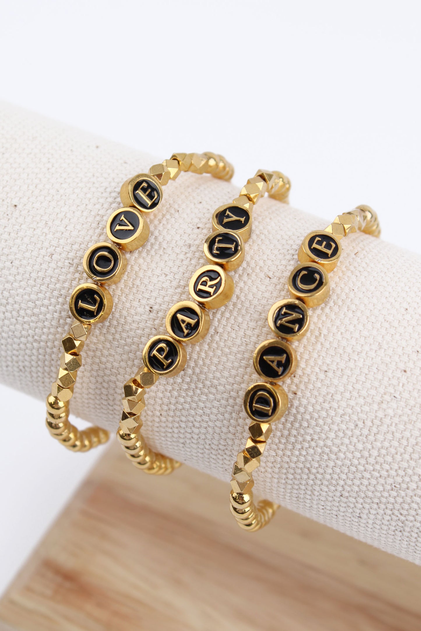 OFFER | BEADED GOLD AND BLACK SLOGAN BRACELETS: PACK OF 3