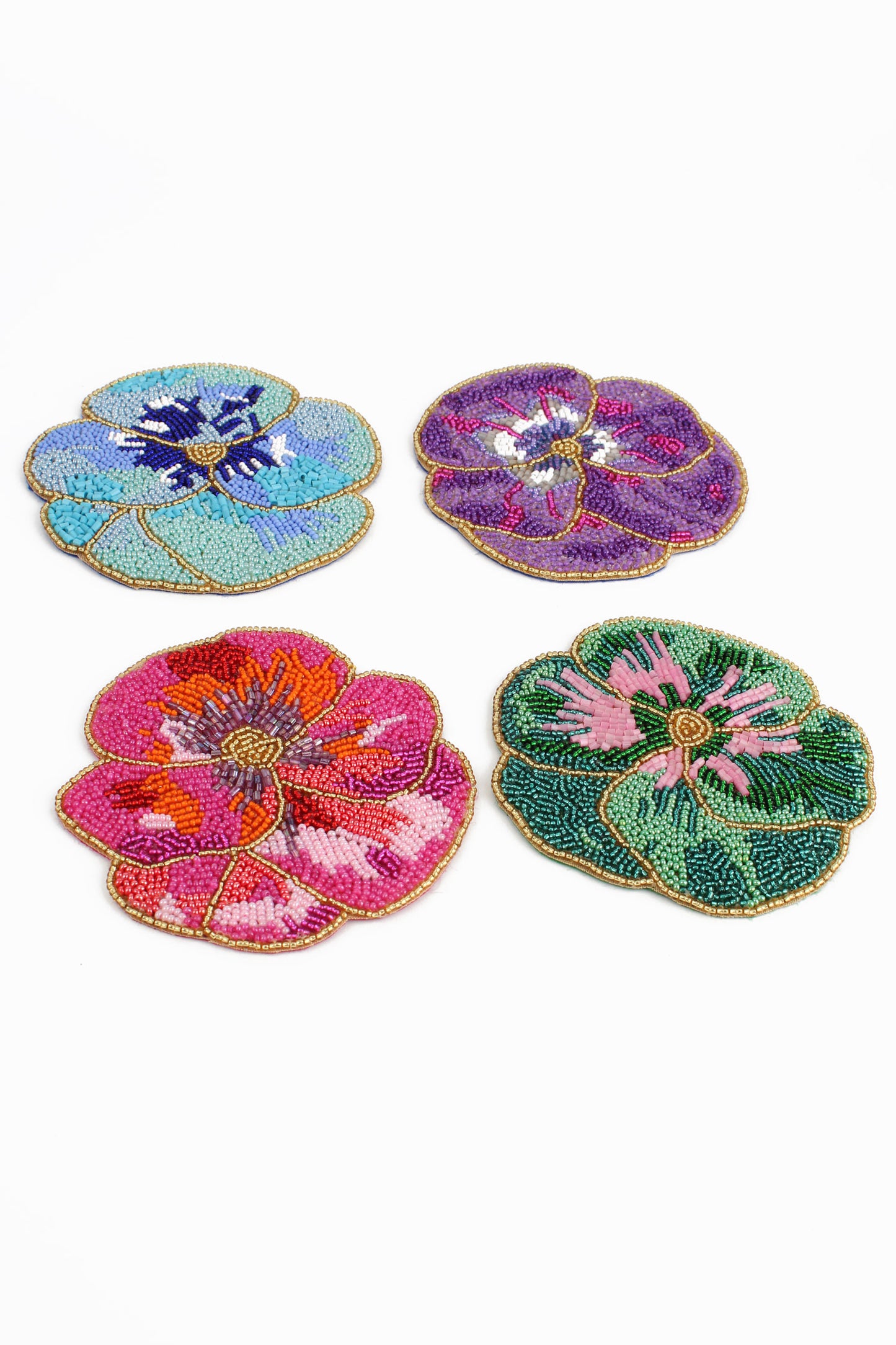 BEADED PANSY COASTERS - SET OF 4