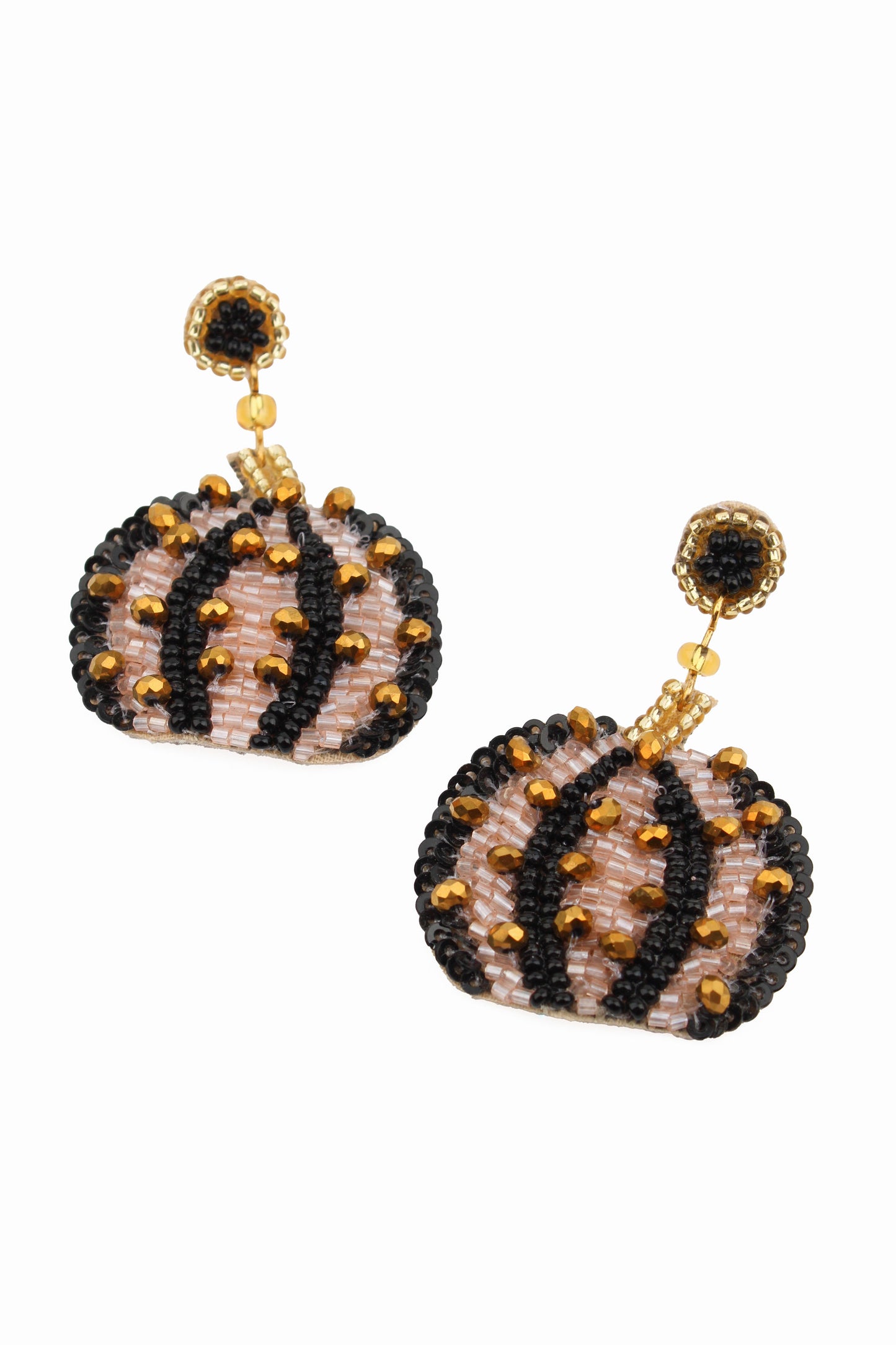 HALLOWEEN BLACK AND GOLD PUMPKIN BEADED EARRINGS