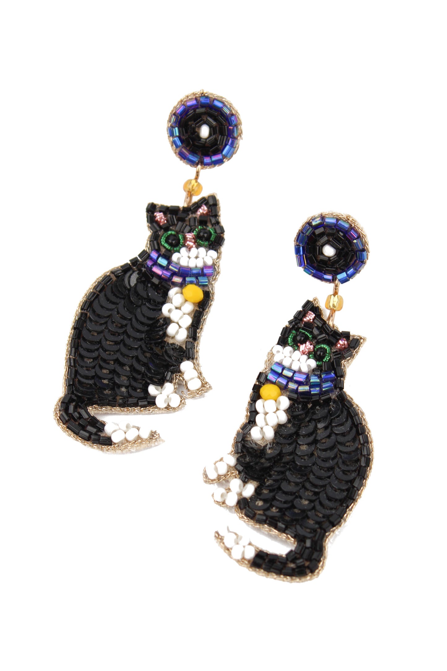 BLACK AND WHITE CAT BEADED EARRINGS