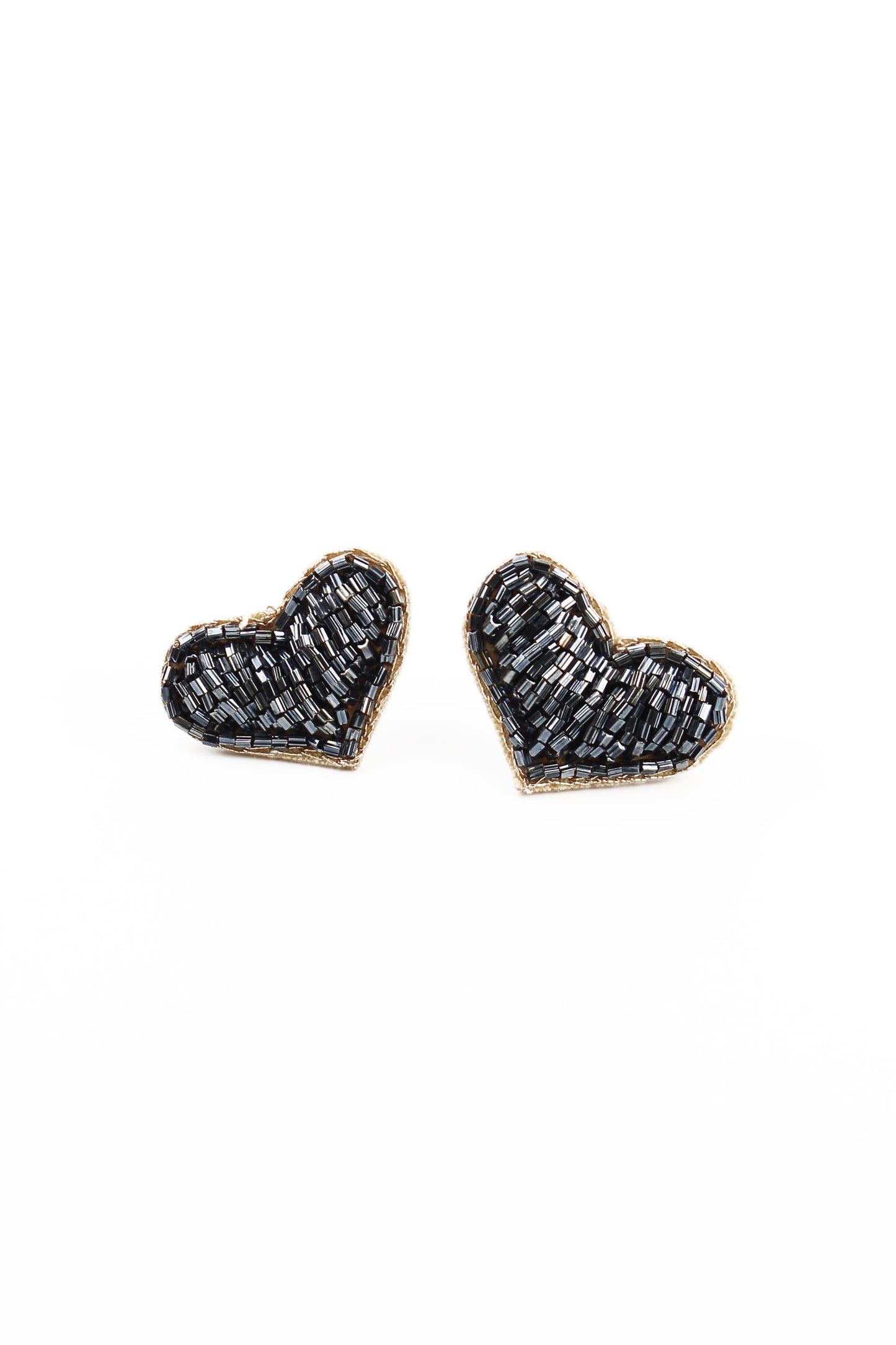 BLACK BEADED HEART STUDS