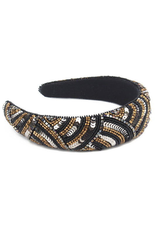 BLACK, GOLD AND SILVER SWIRL BEADED HEADBAND