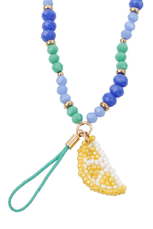 BLUE BEAD PHONE CHAIN WITH LEMON CHARMS