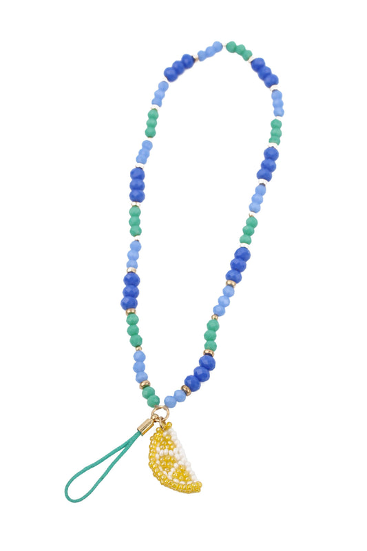 BLUE BEAD PHONE CHAIN WITH LEMON CHARMS