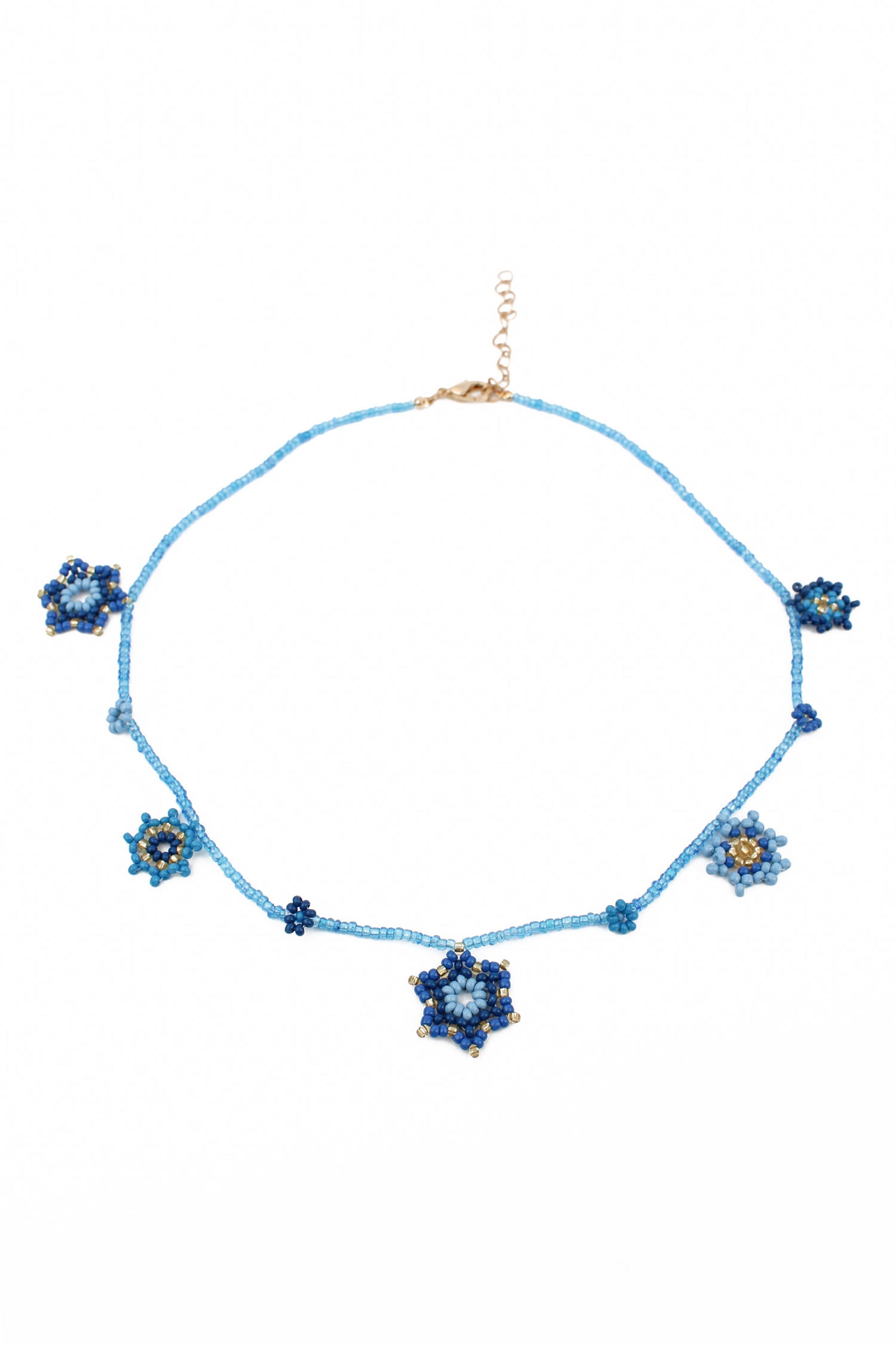 BLUE BEADED CHARM NECKLACE