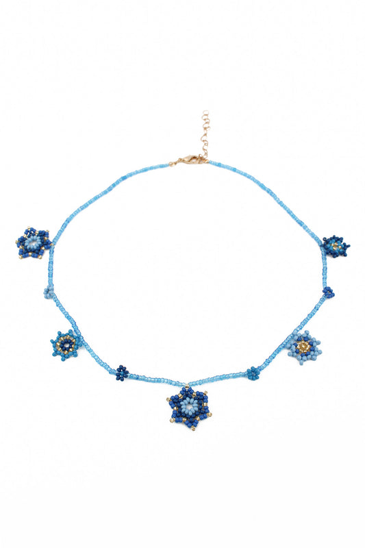 BLUE BEADED CHARM NECKLACE