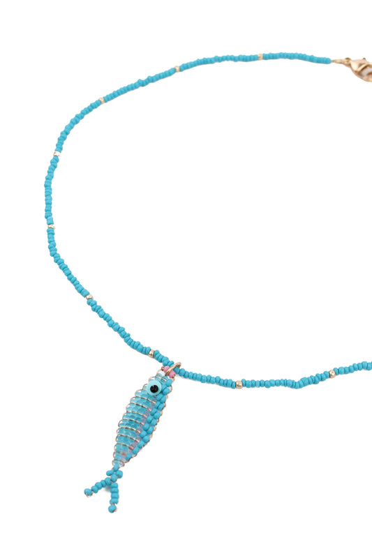 BLUE BEADED FISH NECKLACE