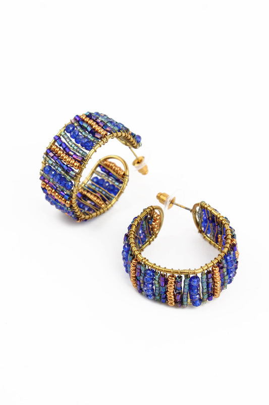 BLUE BEADED HOOP EARRINGS