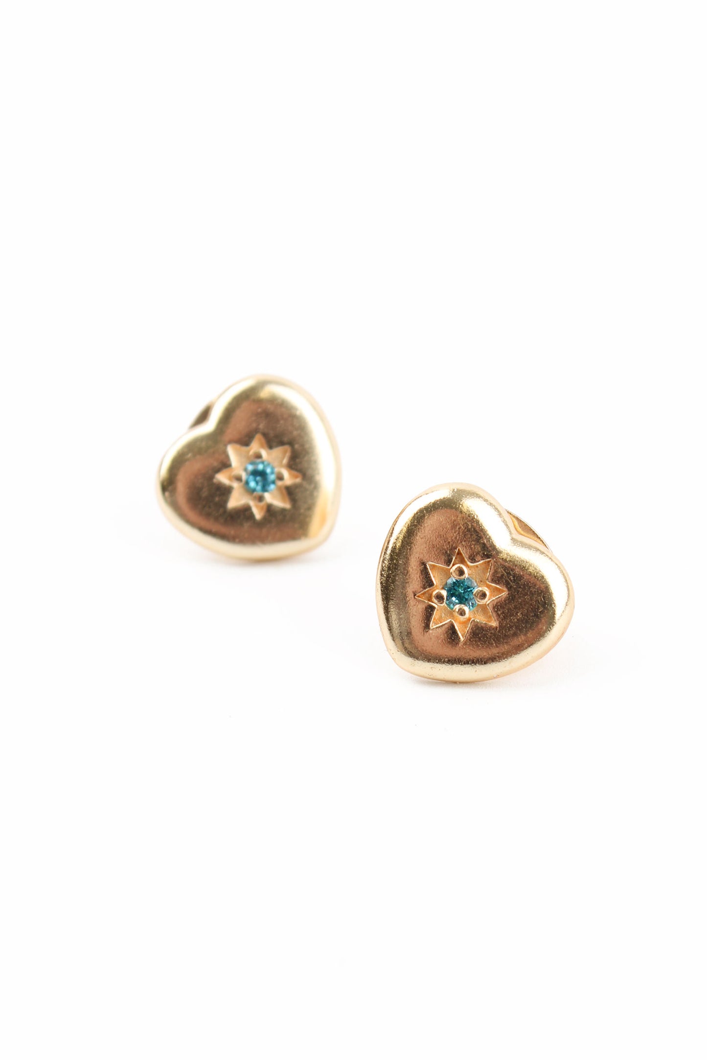 BLUE CRYSTAL GOLD HEART STARBURST STUDS