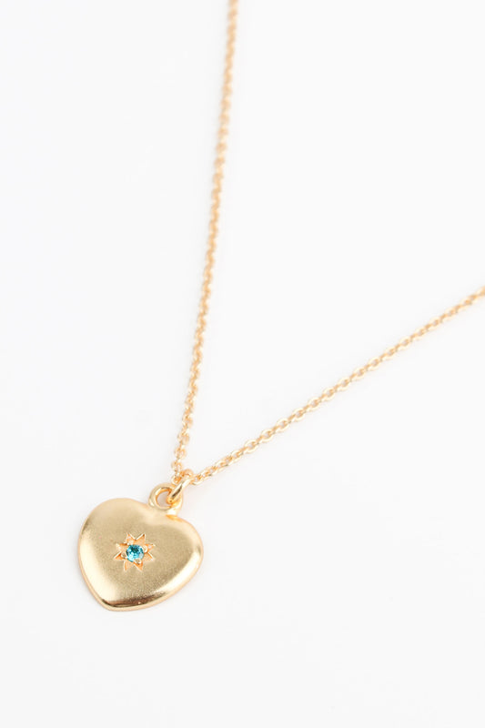BLUE CRYSTAL STARBURST HEART PENDANT NECKLACE