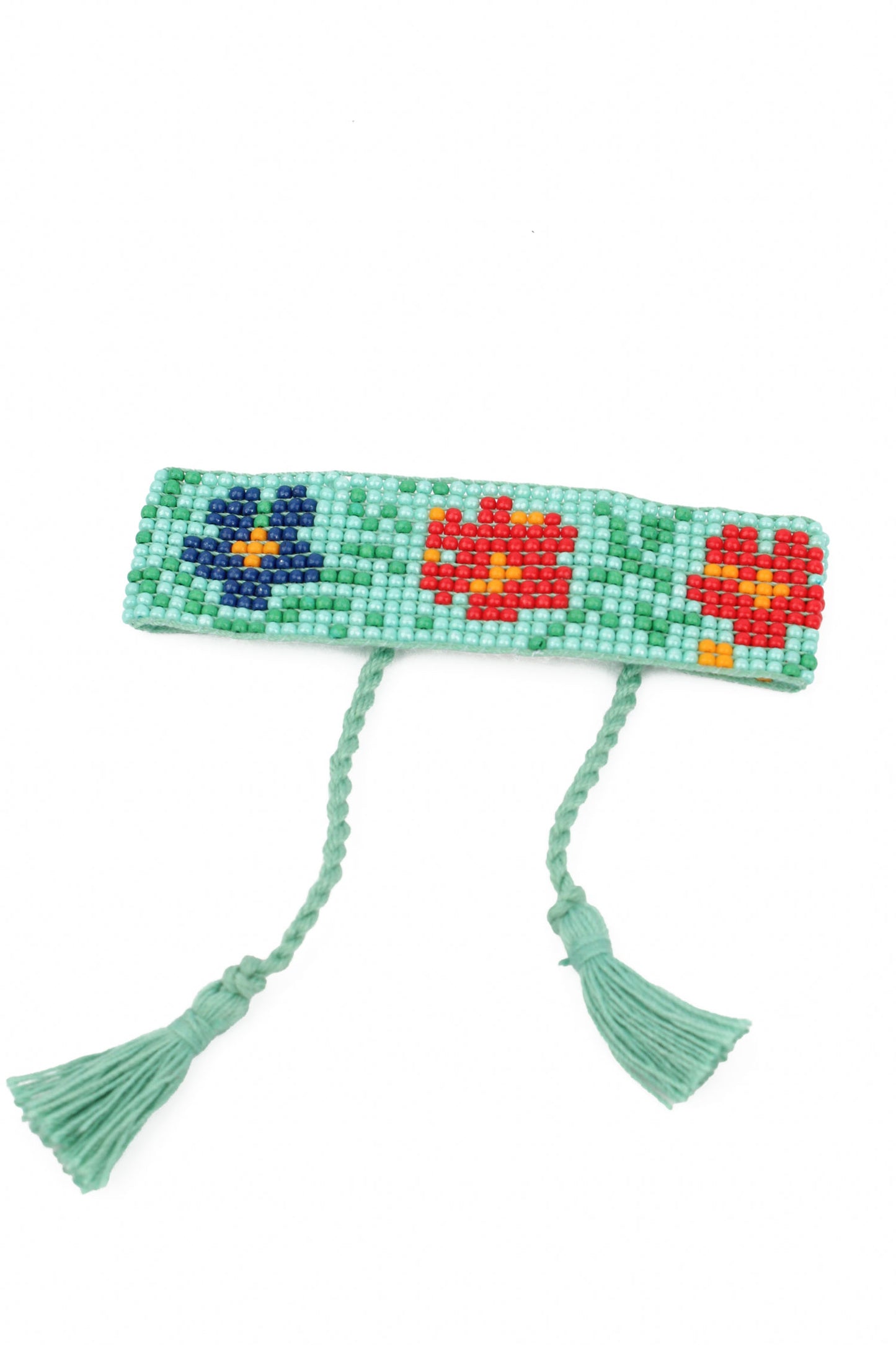 BLUE FLORAL BEADED BRACELET