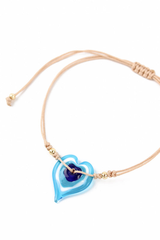 BLUE GLASS HEART BRACELET