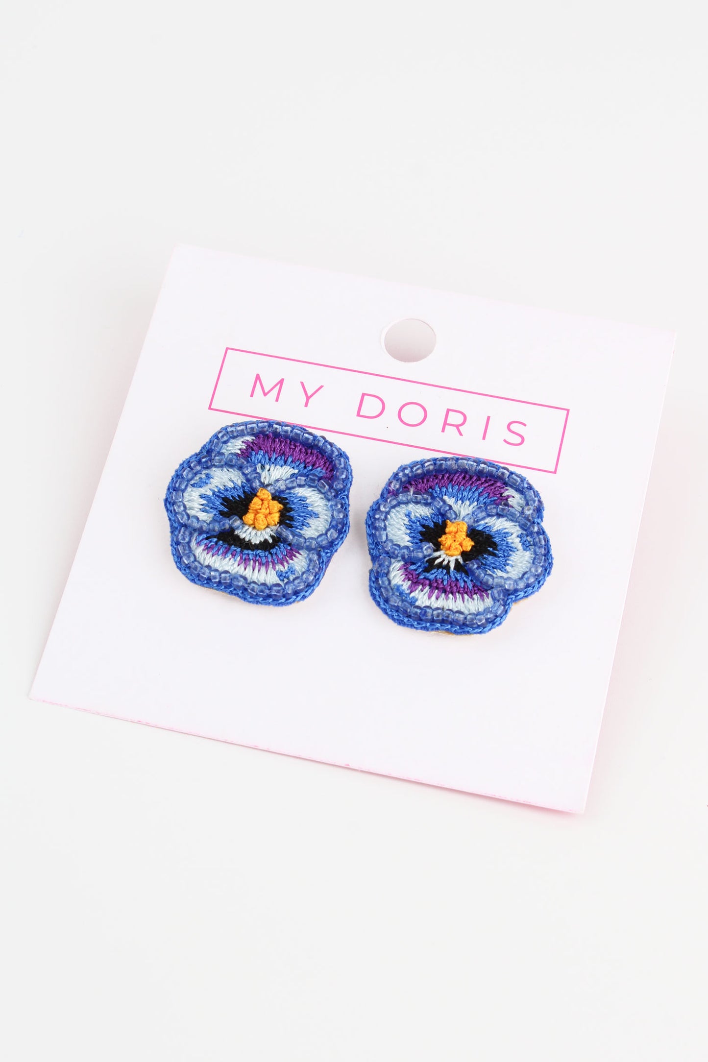 BLUE PANSY BEADED STUDS
