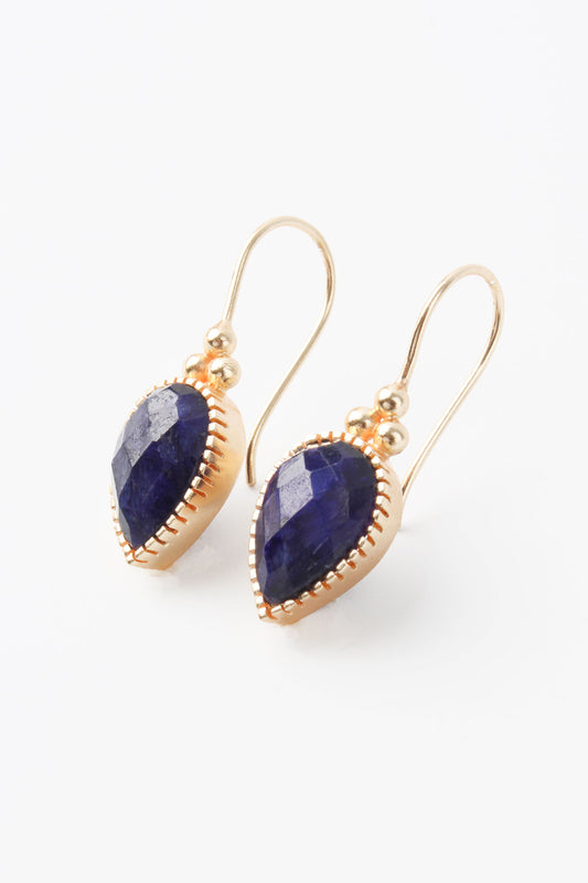 BLUE SAPPHIRE DROP HOOK EARRINGS DOT OUTLINE