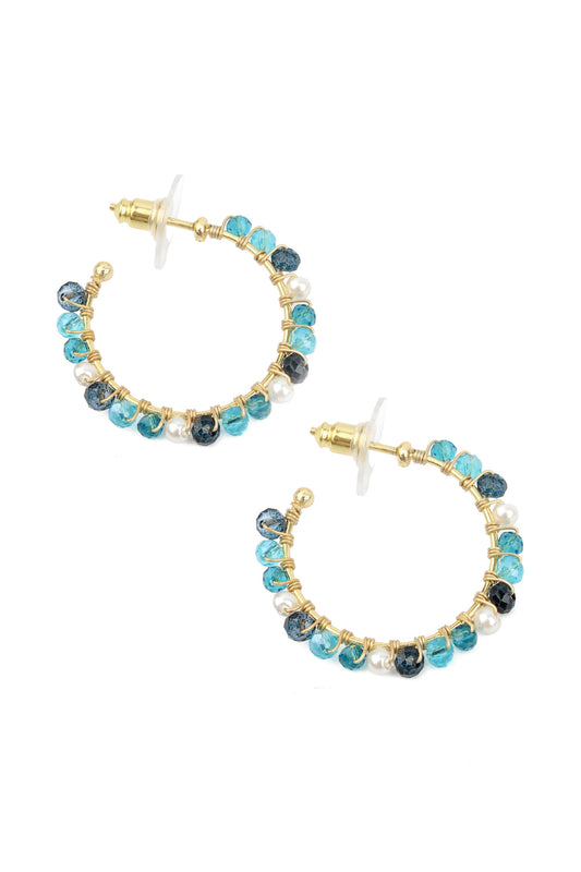 BLUE STONES WIRED GOLD HOOPS