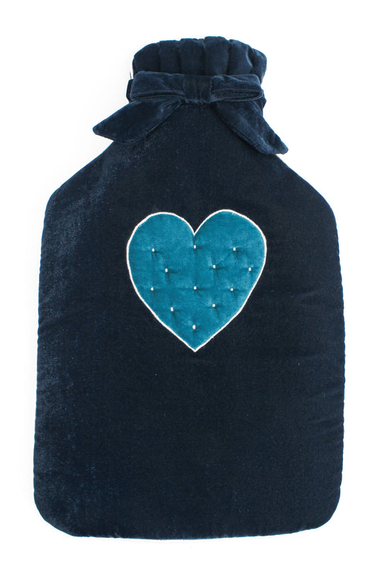 BLUE VELVET HEART HOT WATER BOTTLE